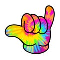 Shaka Hand Sign with Tie Dye, Hawaiian Hang Loose Gesture on the white background. Isolated illustration