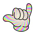 Shaka Hand Sign with Tie Dye, Hawaiian Hang Loose Gesture on the white background. Isolated illustration