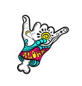 Shaka hand surf sign vector.Cartoon Hang Loose Hand Gestures.Surfing Waves.Hand drawn vector hand with bone.Zombie.Kitesurfing and