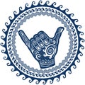 Shaka sign in round wave ornament