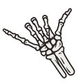 Shaka skeleton hand sign for surf, beach, Hawaii design. Hand bones for surfing, tattoo of surfer.