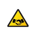 Shake hands icon in danger trangle. Do not shake hands concept. Stock vector illustration isolated on white background