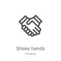 shake hands icon vector from insurance collection. Thin line shake hands outline icon vector illustration. Outline, thin line