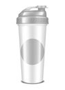 Shaker tumbler bottle, realistic vector mockup. White blank sport protein shake drink mixing cup, template for brand design