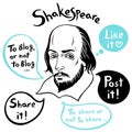 Shakespeare portrait with speech bubbles and social media funny citations