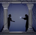 Shakespeare s play Romeo and Juliet at night, romantic date, silhouette, love story,