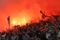 Shakhtar fans lit yellow fireworks in the stands