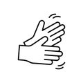 Shaking or clapping hands. Linear icon of palms rubbing against each other. Black simple illustration of applause. Contour