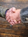 Shaking hands close up. Handshake friendly gesture. Handshake gesture concept. Partnership and business deal. Successful