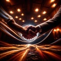 Shaking hands, dynamic photo of friendship, agreement, and trust with dynamic light streaks Royalty Free Stock Photo
