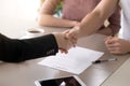 Shaking hands making deal, family mortgage, loan contract, perso Royalty Free Stock Photo