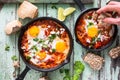 Shakshouka, Fried Eggs in Tomato sauce Royalty Free Stock Photo