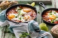 Shakshouka, Fried Eggs in Tomato sauce Royalty Free Stock Photo