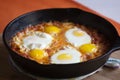 Shakshouka - fried eggs with tomatoes, Israeli national dish.