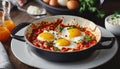 Shakshouka with herbs Royalty Free Stock Photo