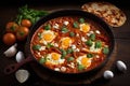 Shakshouka. middle eastern traditional dish, created with Generative AI technology