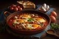 Shakshouka. middle eastern traditional dish, created with Generative AI technology