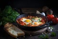 Shakshuka Breakfast, Healthy Vegetable Shakshouka with Eggs, Israel Shakshuka, Abstract Generative AI Illustration Royalty Free Stock Photo