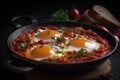 Shakshuka Breakfast, Healthy Vegetable Shakshouka with Eggs, Israel Shakshuka, Abstract Generative AI Illustration Royalty Free Stock Photo