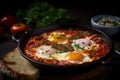 Shakshuka Breakfast, Healthy Vegetable Shakshouka with Eggs, Israel Shakshuka, Abstract Generative AI Illustration Royalty Free Stock Photo