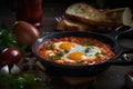 Shakshuka Breakfast, Healthy Vegetable Shakshouka with Eggs, Israel Shakshuka, Abstract Generative AI Illustration Royalty Free Stock Photo