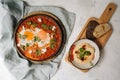 Shakshuka with Hummus and bread Royalty Free Stock Photo
