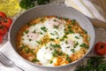 Shakshuka - traditional dish of israeli cuisine in a skillet Royalty Free Stock Photo