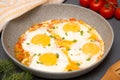 Shakshuka - traditional dish of israeli cuisine in a skillet pan Royalty Free Stock Photo