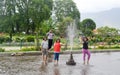 Shalimar Bagh, Mughal garden, January 10 2019: Kids enjoing the Water Show Royalty Free Stock Photo