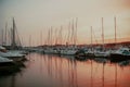 There are many yachts, boats and ships at sea. Marina at sunset. Vosice Croatia Gorgeous summer sunset by the ocean Royalty Free Stock Photo