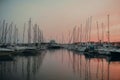 There are many yachts, boats and ships at sea. Marina at sunset. Vosice Croatia Gorgeous summer sunset by the ocean Royalty Free Stock Photo