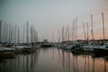 There are many yachts, boats and ships at sea. Marina at sunset. Vosice Croatia Gorgeous summer sunset by the ocean Royalty Free Stock Photo