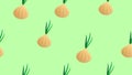 Shallot onion seamless pattern. Cut spring onions, sliced scallion, whole salad onions. Onion set for fabric, textile, print