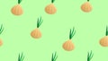 Shallot onion seamless pattern. Cut spring onions, sliced scallion, whole salad onions. Onion set for fabric, textile, print