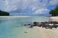 The shallow beach water area between Ile aux Cerfs and Ilot Mangenie Royalty Free Stock Photo