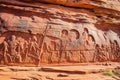 shallow carvings in a sandstone wall Royalty Free Stock Photo