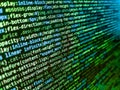 Shallow Depth of Field effect. Abstract computer script source code. Shallow depth of field, selective focus effect. Computer code Royalty Free Stock Photo