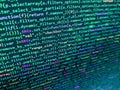 Shallow Depth of Field effect. Futuristic source code digital data telemetry motion graphic display screen with user interface Royalty Free Stock Photo