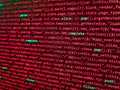 Shallow Depth of Field effect. Programmer workplace. Real Html code developing screen. Coding programmer abstract background. Php Royalty Free Stock Photo