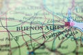 Shallow depth of field focus on geographical map location of Buenos Aires city Argentina South America continent on atlas Royalty Free Stock Photo