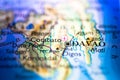 Shallow depth of field focus on geographical map location of Davao city in Mindanao Philippines Asia continent on atlas Royalty Free Stock Photo