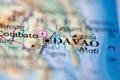 Shallow depth of field focus on geographical map location of Davao city Philippines Asia continent on atlas Royalty Free Stock Photo