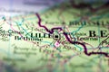 Shallow depth of field focus on geographical map location of Lille city France Mediterranean Europe continent on atlas Royalty Free Stock Photo