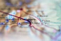 Shallow depth of field focus on geographical map location of Mount Kilimanjaro in Tanzania Africa continent on atlas