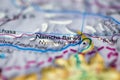 Shallow depth of field focus on geographical map location of Mount Namcha Barwa in China Asia continent on atlas Royalty Free Stock Photo