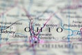 Shallow depth of field focus on geographical map location of Ohio United States of America USA continent on atlas