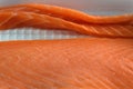 Shallow depth of field. Salmon fillets close-up. Japanese food.