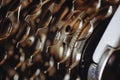 Shallow depth of field selective focus details of a bicycle pinion gearbox and chain Royalty Free Stock Photo