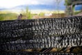 Shallow depth of field selective focus details with burned wood from a burnt house Royalty Free Stock Photo