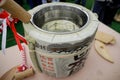 Shallow depth of field selective focus details with a traditional Japanese sake barrel after the Sake Barrel Ceremony Ã¢â¬ÅKagami-